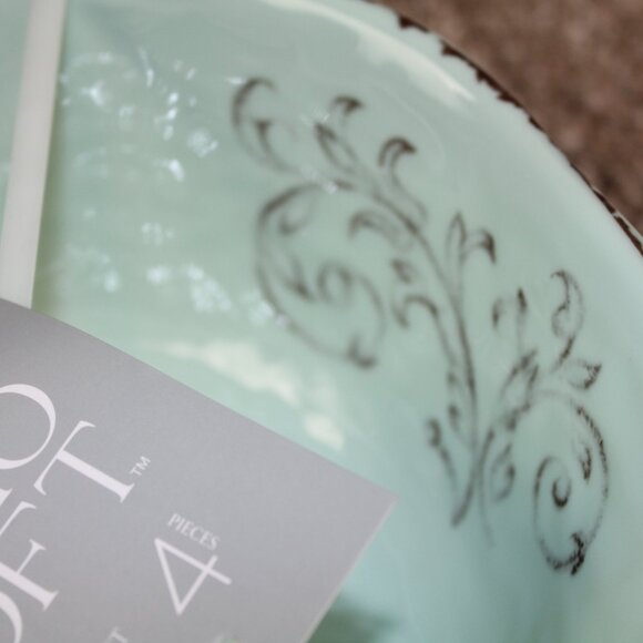 Soho Loft Melamine Bowls Cereal Soup Seafoam Lt Green Brown Rustic Set of 4 NWT - Picture 4 of 6